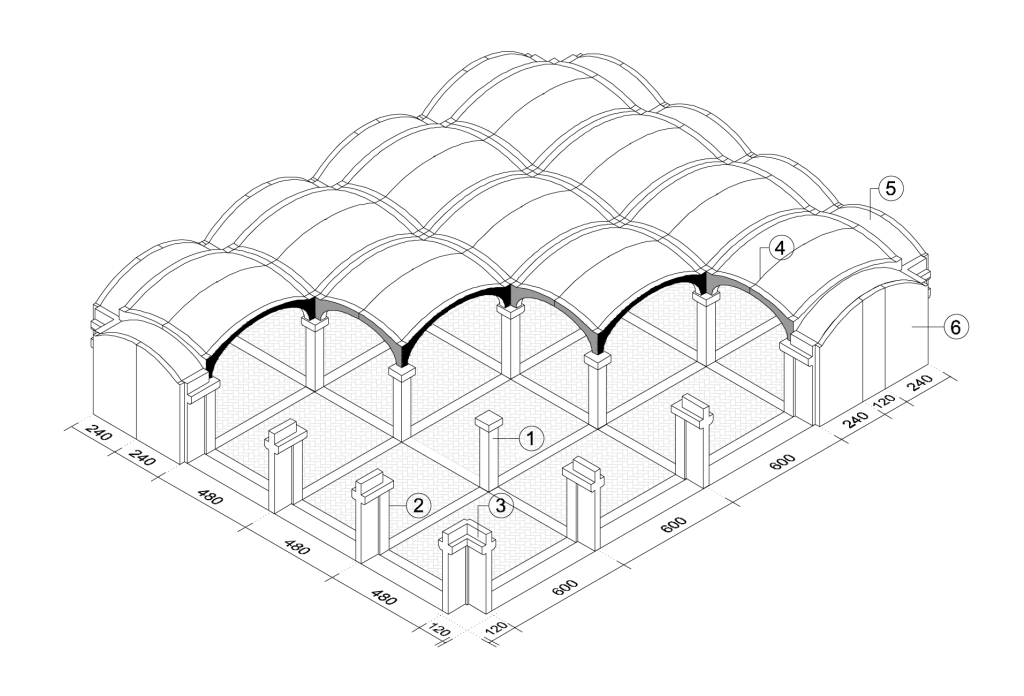 Sistema architettonico a volte con maglia strutturale 6x4,8 - Moretti Modular Contractor