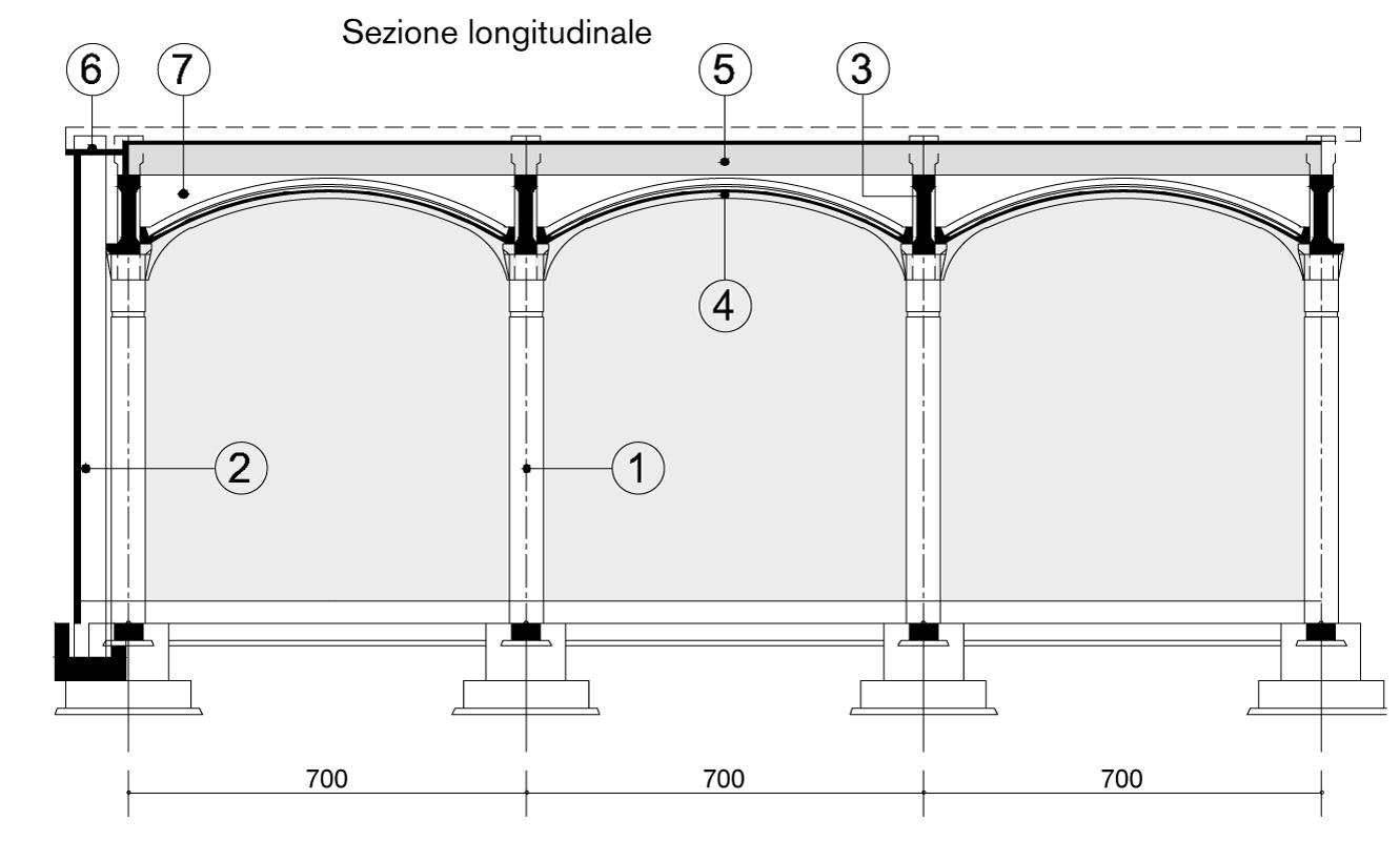 Sistema architettonico a volte con maglia strutturale 7x7 - Moretti Modular Contractor